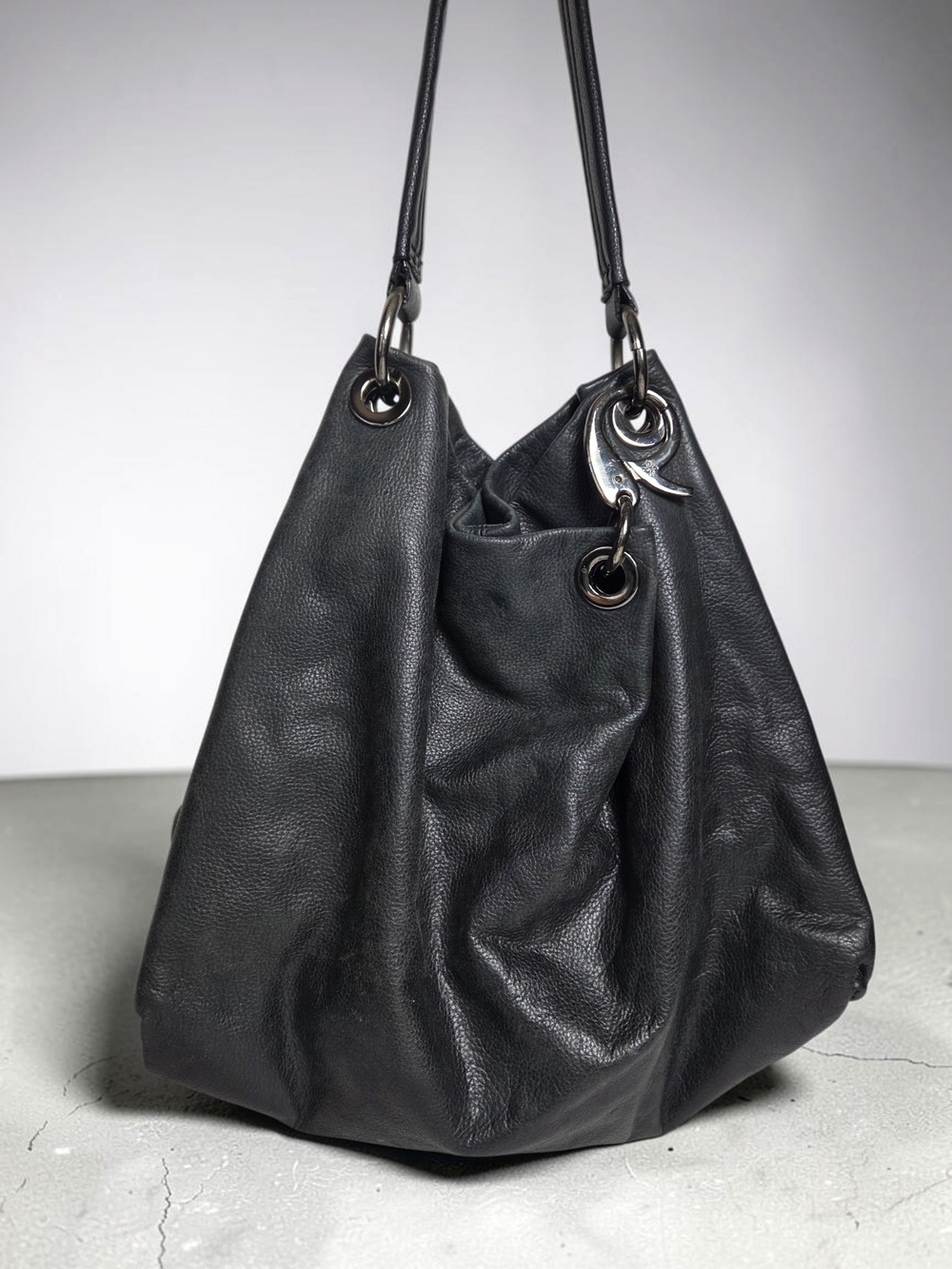 Simply Vera Vera Wang Black Pebbled Leather Shoulder Hobo